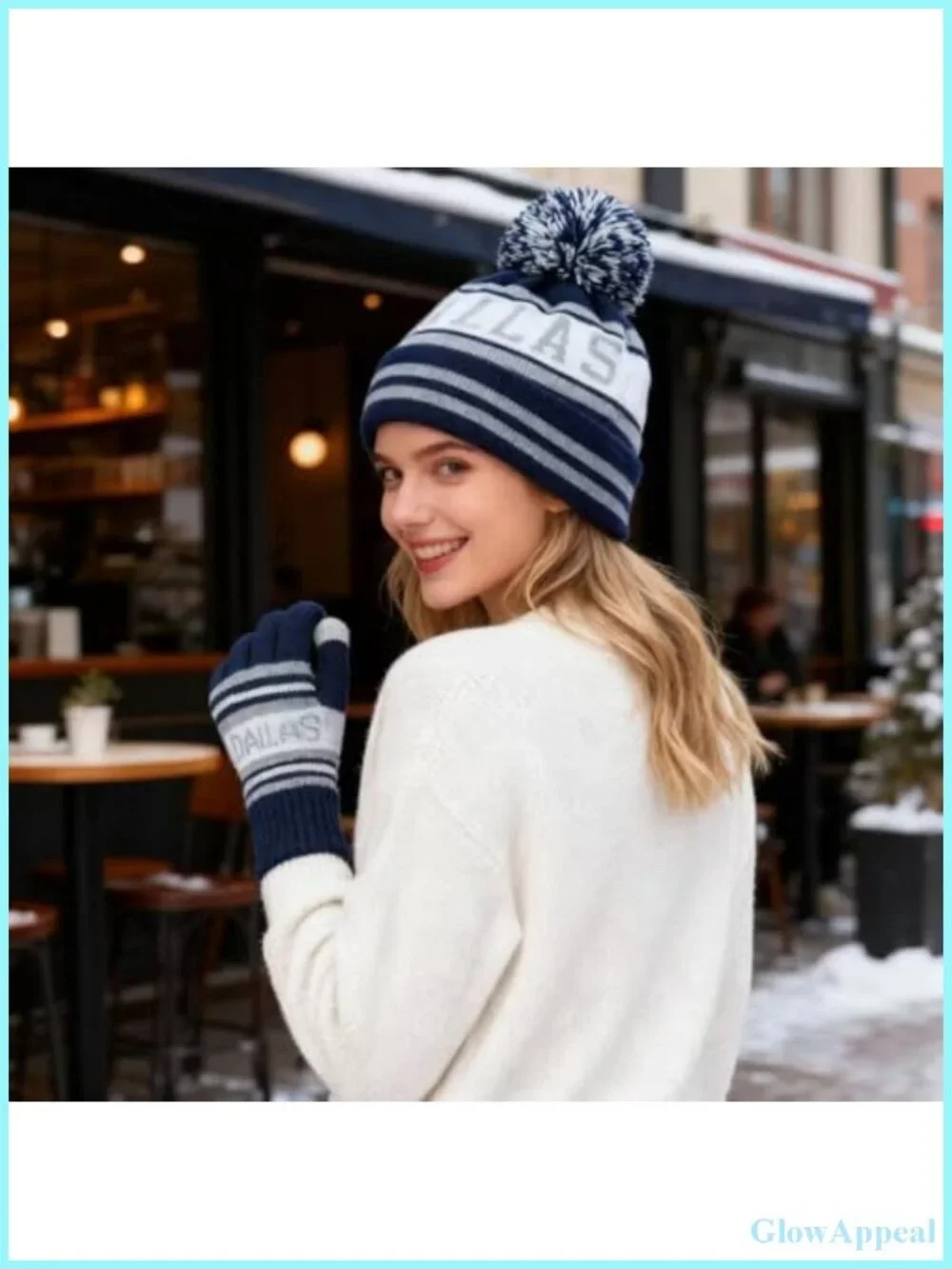 Classic Skull Cap Beanie with Faux Fur Pom & Touch Screen Gloves